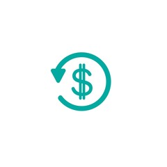 blue round arrow with blue dollar sign. Flat icon. Isolated on white. Charge back icon. Refund sign.