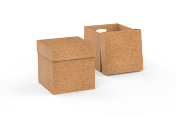 Empty brown cardboard box packaging container for transportation, storage and keeping, hard paper box mock up template on isolated white background, 3d illustration