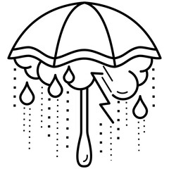 Thunderstorm vector icon in outlines. Black aesthetic contour