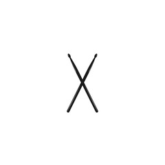 Crossed drumsticks. Vector logo of rock school. Rock music label.