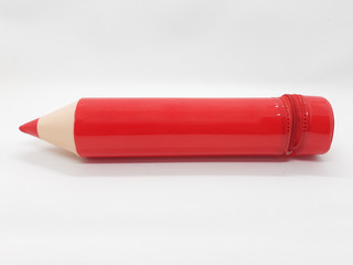 Artistic Red Writing Utensils Case with Unique Special Design of Huge Pencil Shape for Kids in White Isolated Background