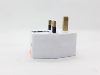 Three Phase Electric Plug Sockets Converter for Electronic Devices in White Isolated Background