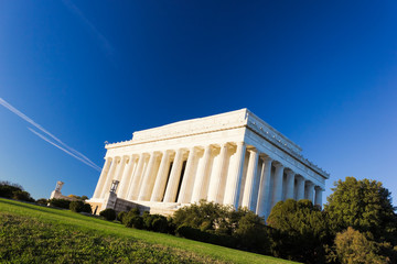 Early morning sun shining on the eastern facade of the Abraham Lincoln Memorial, Washington DC