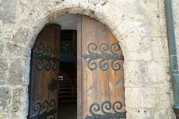 Castle gate in an old fortress in a park in Gemany