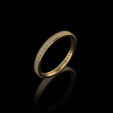 Gold wedding ring on black background-3D image