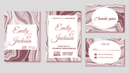 set of wedding invitation card, Vintage natural Style with Agate . Elegant Classic shape Border and Agate background