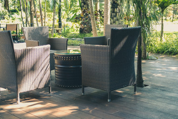 wicker rattan chair in terrace balcony. living design for home exterior design decoration