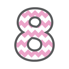8 Eight Chevron Number w colorful pink and white pattern and grey border