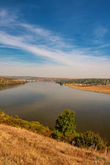 Beautiful autumn landscape with a river in the early morning, The Dniester river in Moldova near the village of Molovata