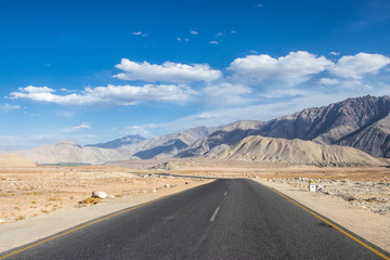 Landscape view of rural road on Leh highway with mountain and sky background in Leh - Ladakh northern of India