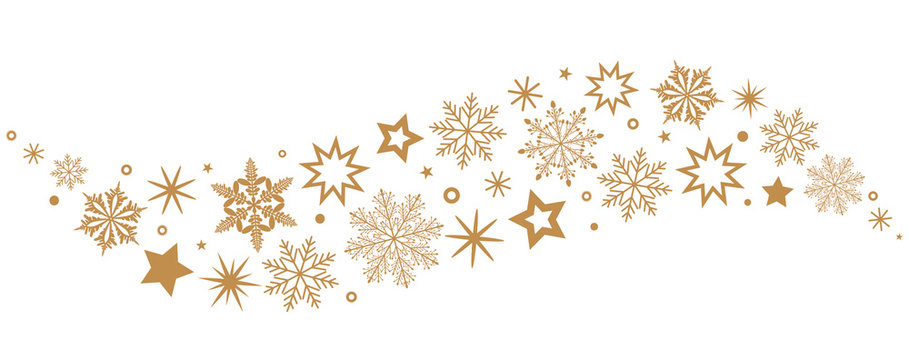 A gray whirlwind of golden snowflakes and stars. New Year's element. concept Xmas.