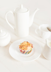 ham and cheese muffins on white wooden background