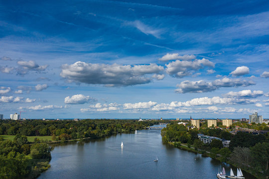 Blick von oben auf den Aasee in M&uuml;nster/Deutschland