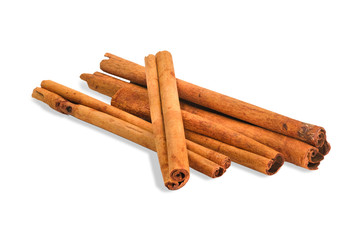 Close-up of Cinnamon sticks heap  isolated on  white background.