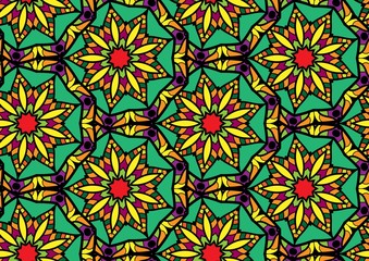 Seamless repeating floral pattern consisting of mandalas