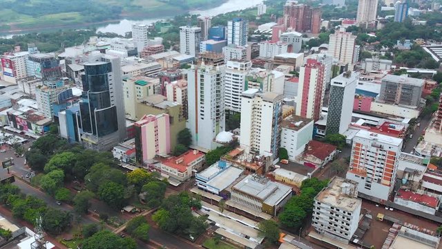 Skyscrapers, Buildings, Parana River (Ciudad del Este, Paraguay) aerial view