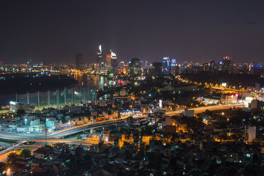 Beautiful aerial view of Ho Chi Minh city at night © Quang