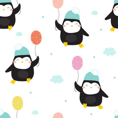 Seamless pattern with penguins. Cute penguin cartoon illustration. Animals pattern.