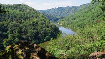 Mettlach - Saarschleife, Blick vom Steig ins Saartal in Richtung Cloef, Saarland, Deutschland,...