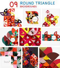 Set of mosaic abstract backgrounds, geometric patterns with triangle shapes and round elements