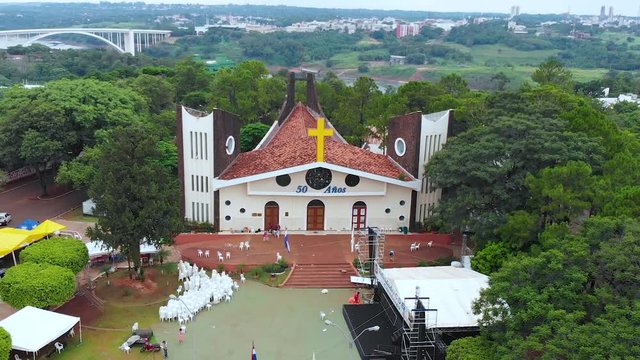 Cathedral San Blas, Church (Ciudad del Este Paraguay) aerial view, drone footage