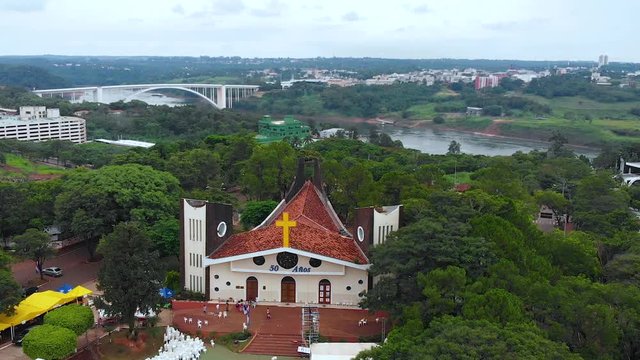 Cathedral San Blas, Church (Ciudad del Este Paraguay) aerial view, drone footage