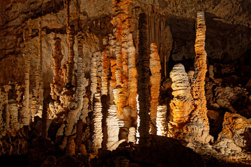 Stalagmites into the huge cavern of Orgnac Aven