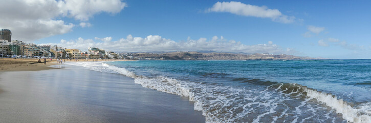 Panoramic view of las canteras beach in Gran Canaria, Canary islands, Spain.