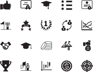 success vector icon set such as: research, close, educational, center, economic, medal, ladder, thumb, security, model, buy, tax, style, open, strategy, american, team, job, gold, structure, shoot