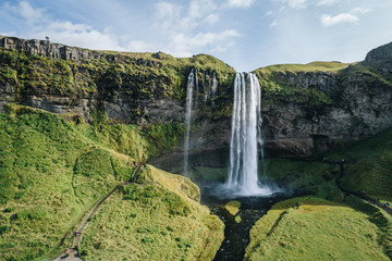 Seljalandsfoss Waterfall Aerial View