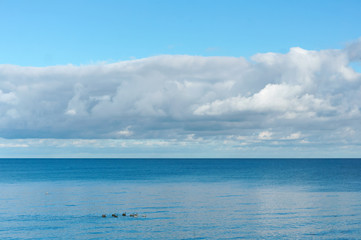 The calm sea. The quiet on the sea. Sea without waves. Seascape.