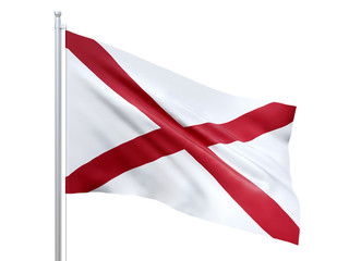 Alabama (U.S. state) flag waving on white background, close up, isolated. 3D render