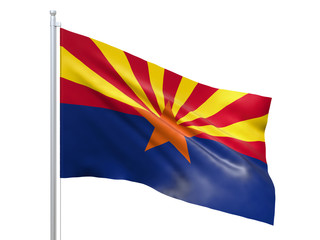 Arizona (U.S. state) flag waving on white background, close up, isolated. 3D render