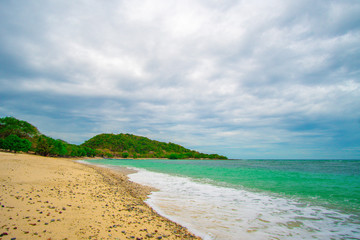 Scenery of natural with clear sea water, beautiful rock and white sand around Ko kham underwater park in Sattahip,Pattaya,Chonburi,Thailand. Tourists attractions in Pattaya.