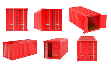 Red shipping freight containers. 3d rendering illustration