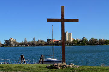 cross on river