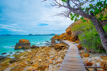 Scenery of natural with clear sea water, beautiful rock and white sand around Ko kham underwater...