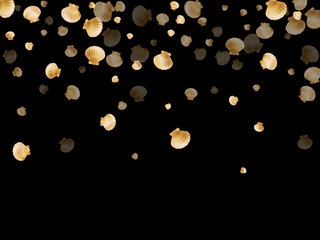 Gold seashells vector, golden pearl bivalved mollusks