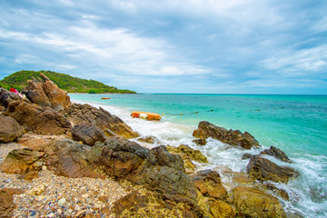 Scenery of natural with clear sea water, beautiful rock and white sand around Ko kham underwater park in Sattahip,Pattaya,Chonburi,Thailand. Tourists attractions in Pattaya.