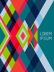 Cover page layout vector template geometric design with triangles and stripes pattern.