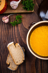 Thanksgiving Special Pumpkin Soup. Festive Menu.