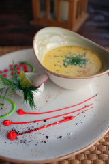 delicious creamy soup. restaurant food concept.
