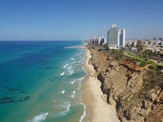 Aerial view of Netanya on a clear summer afternoon