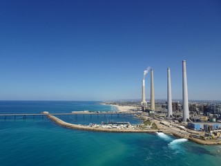 Aerial view of the Electricity plant near Olga in Israel