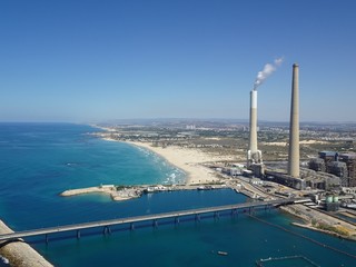 Aerial view of the Electricity plant near Olga in Israel