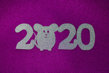 the symbol 2020 of the metal rat on red background.