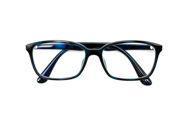 Black eye glasses spectacles with shiny black frame For reading daily life To a person with visual impairment. White background as background health  concept with copy space.