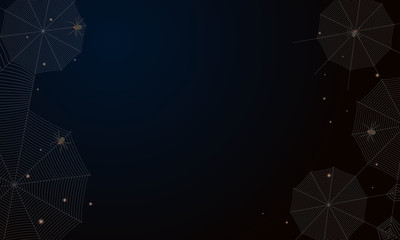 Vector pattern of spidder web on dark blue background with few spiders climbing on it, halloween spider pattern