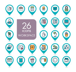 Workspace outline web pin map icon set