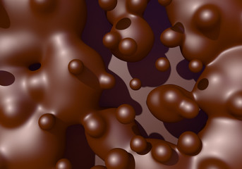 Abstract background with melted chocolate or cocoa drops boiling. 3D illustration
